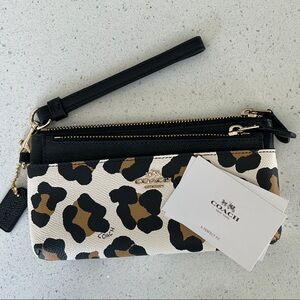 NWT Coach Black and Brown Clutch with Leopard Print